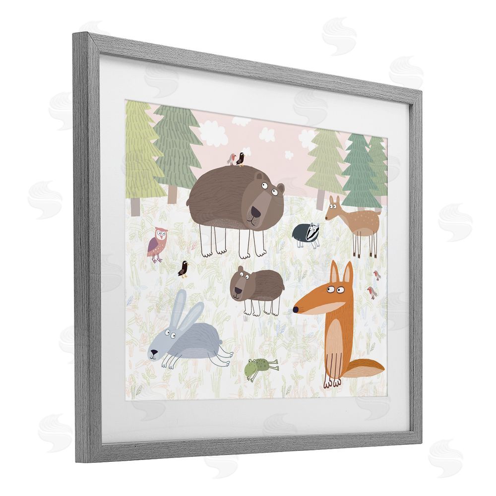 Carla Daly Forest Animals Out and About Gray Framed Print Under Glass Wall Art