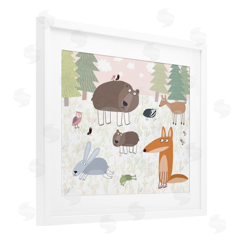 Carla Daly Forest Animals Out and About White Framed Print Under Glass Wall Art