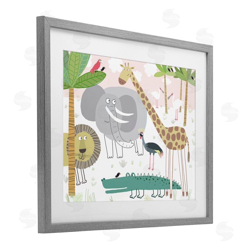 Carla Daly Safari Animals Out and About Gray Framed Print Under Glass Wall Art