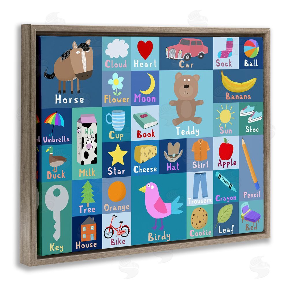 Carla Daly Blue First Words Brown Floating Frame Canvas Wall Art Print