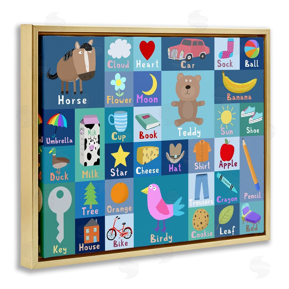 Carla Daly Blue First Words Gold Floating Frame Canvas Wall Art Print
