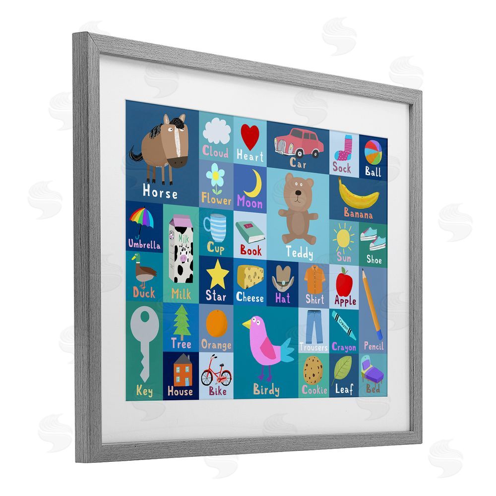 Carla Daly Blue First Words Gray Framed Print Under Glass Wall Art