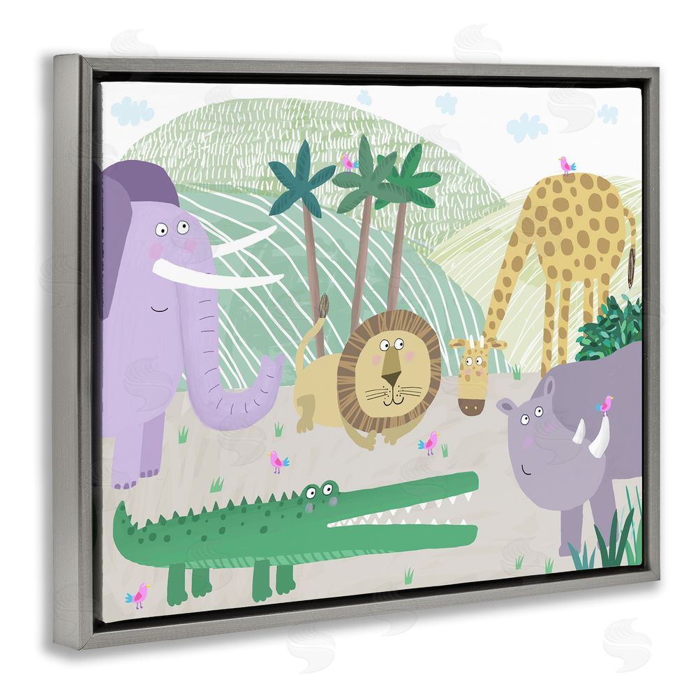 Carla Daly Jungle Savannah Animals Gray Floating Frame Canvas Wall Art Print
