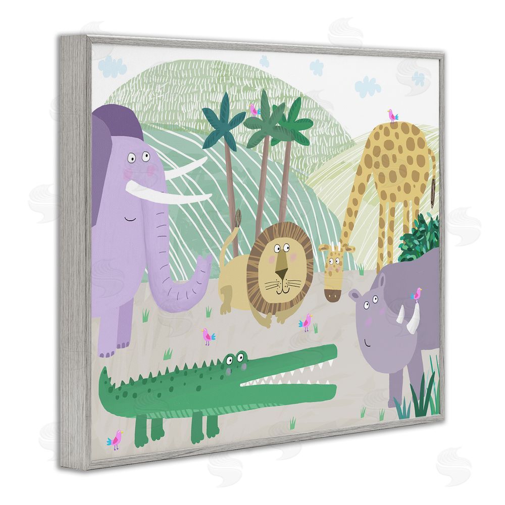 Carla Daly Jungle Savannah Animals Gray Framed Giclee Wall Art Print
