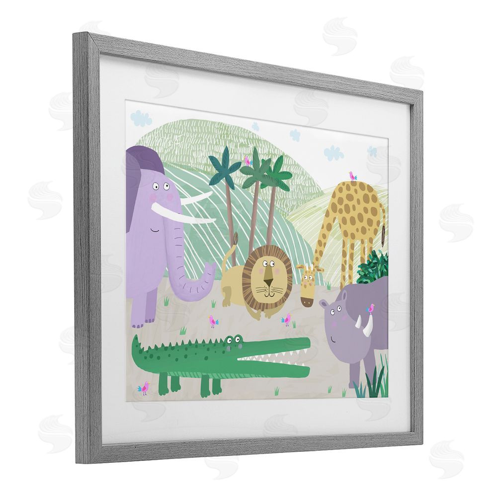 Carla Daly Jungle Savannah Animals Gray Framed Print Under Glass Wall Art