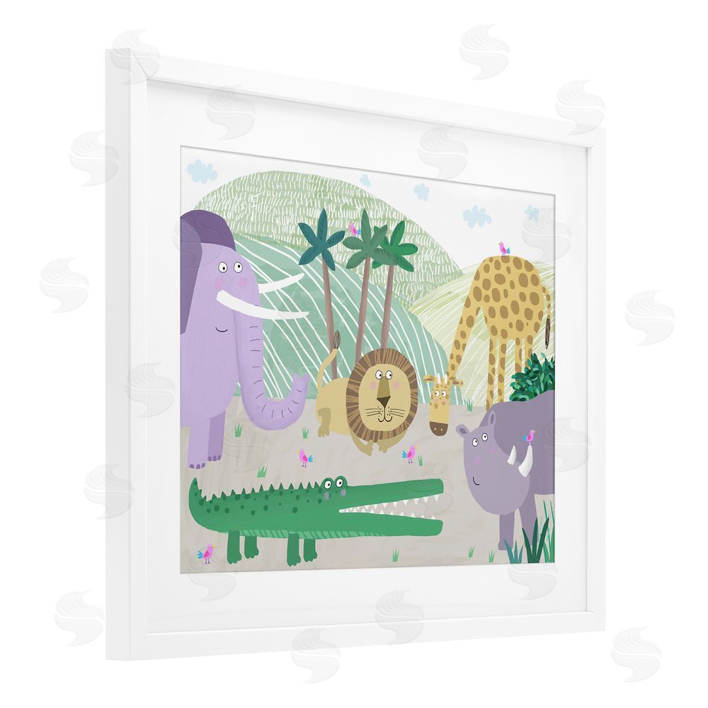Carla Daly Jungle Savannah Animals White Framed Print Under Glass Wall Art