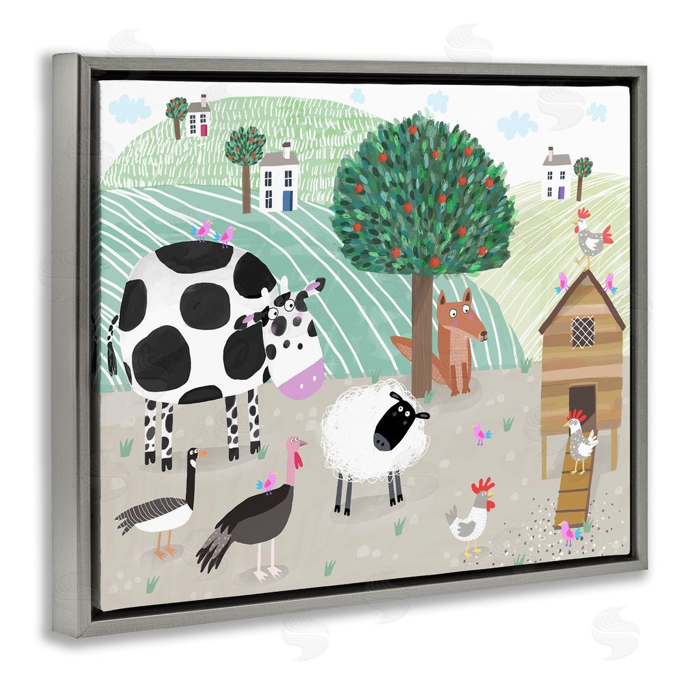 Carla Daly Down At The Farm Gray Floating Frame Canvas Wall Art Print