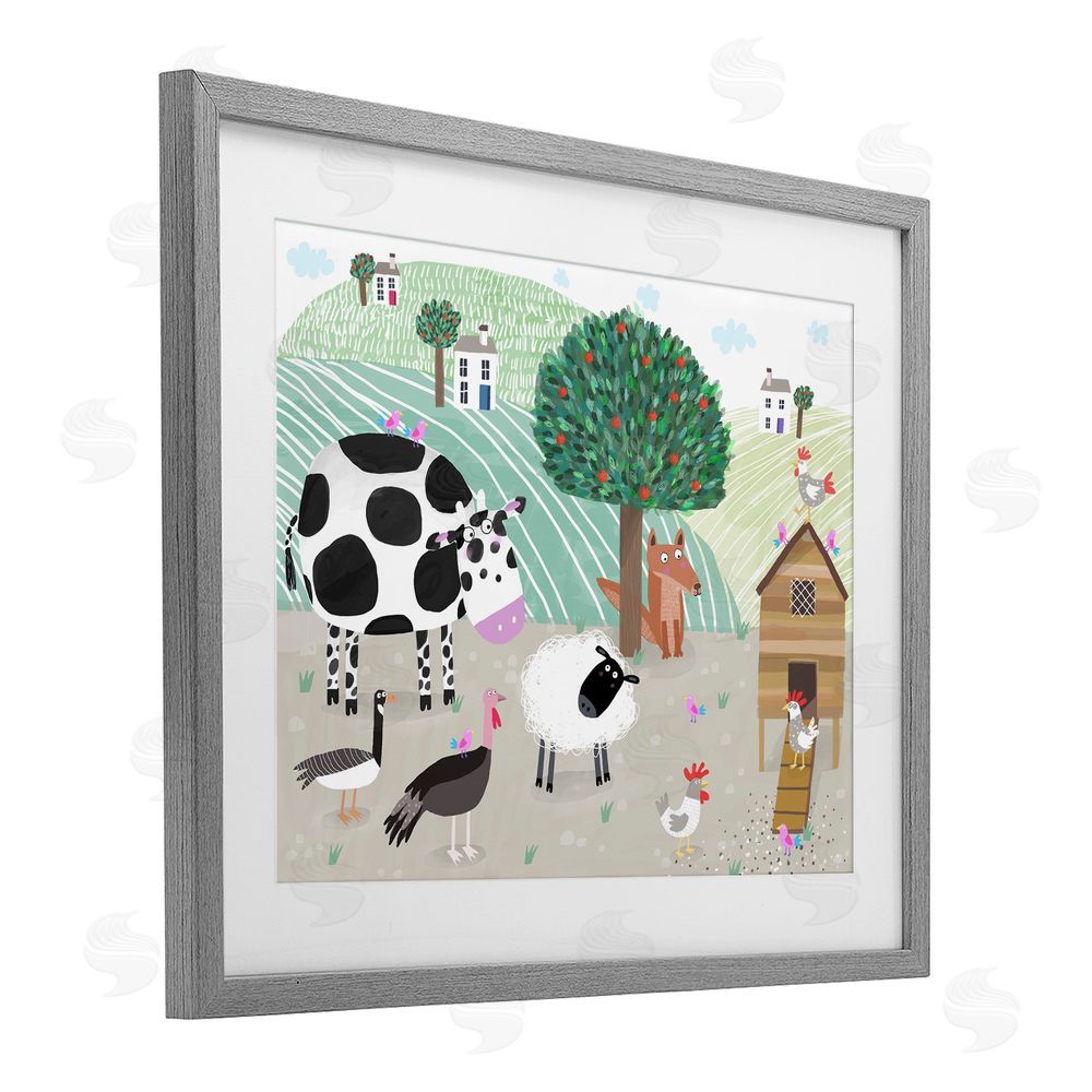 Carla Daly Down At The Farm Gray Framed Print Under Glass Wall Art