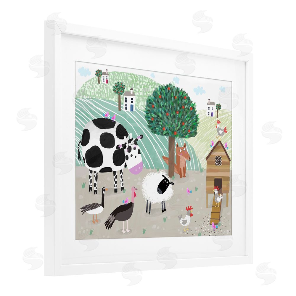 Carla Daly Down At The Farm White Framed Print Under Glass Wall Art