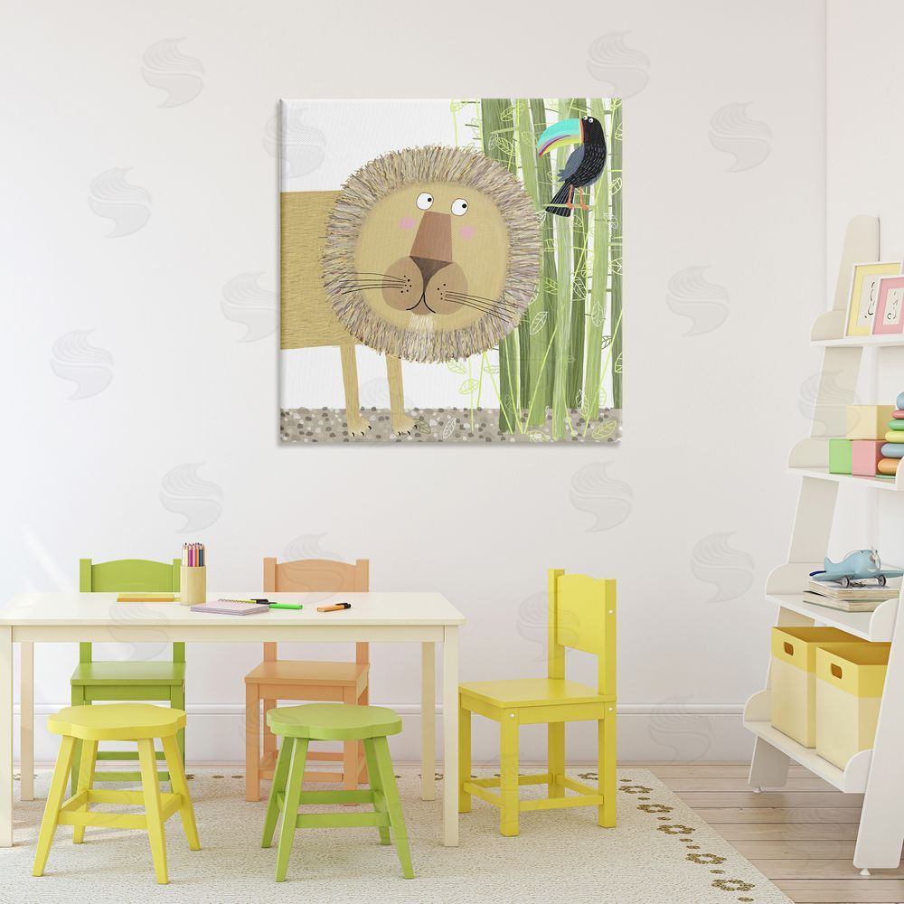 Carla Daly Lion with Bamboo Trees & Toucan Stretched Canvas Wall Art in Room