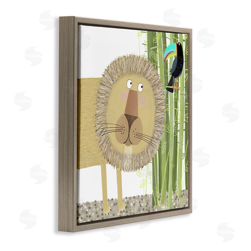 Carla Daly Lion with Bamboo Trees & Toucan Brown Floating Frame Canvas Wall Art Print