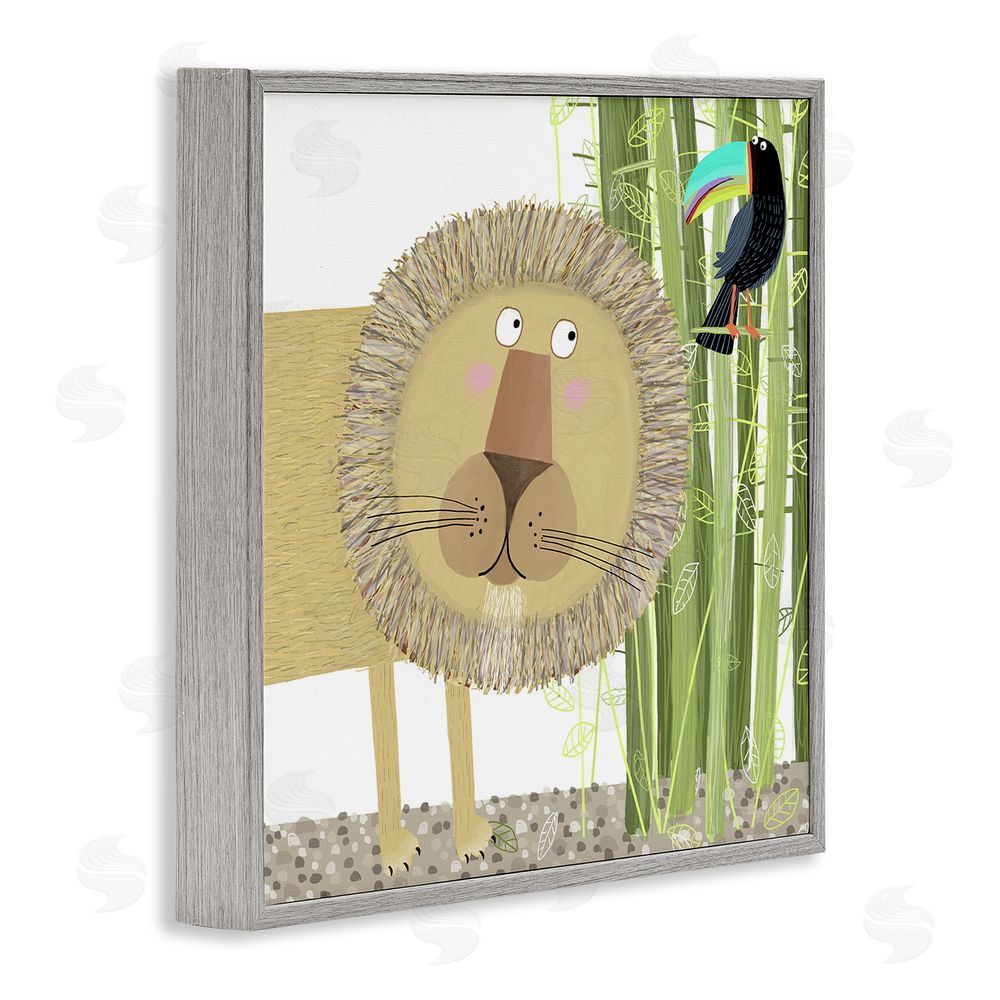 Carla Daly Lion with Bamboo Trees & Toucan Gray Framed Giclee Wall Art Print