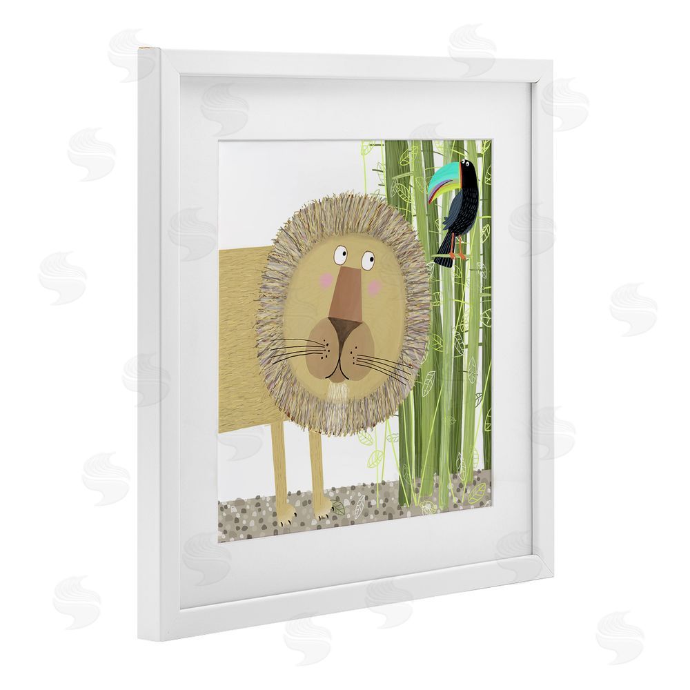 Carla Daly Lion with Bamboo Trees & Toucan White Framed Print Under Glass Wall Art