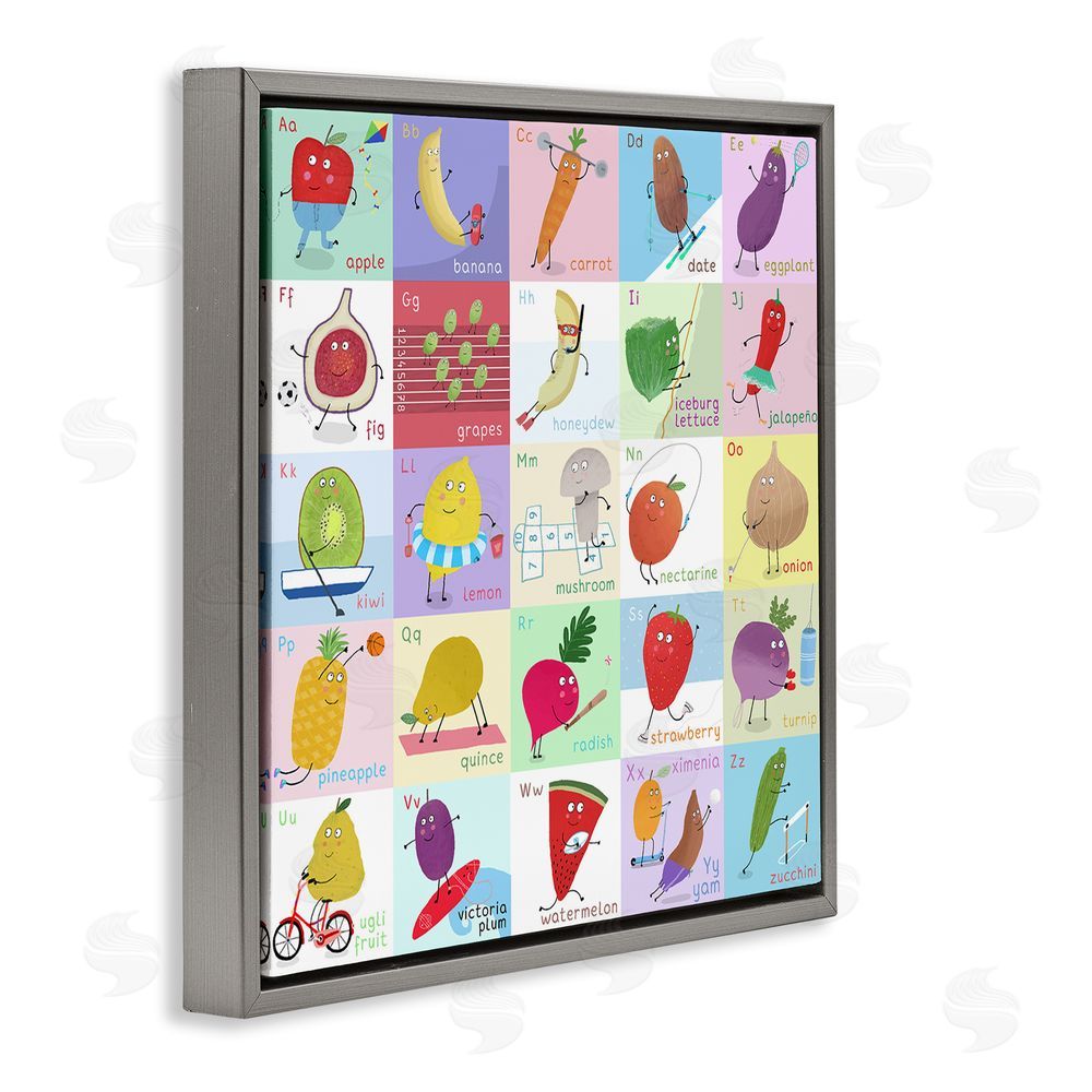 Carla Daly Sporty Fruit Educational Gray Floating Frame Canvas Wall Art Print