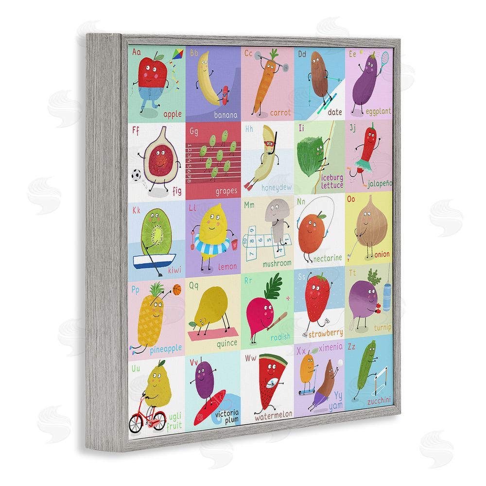 Carla Daly Sporty Fruit Educational Gray Framed Giclee Wall Art Print