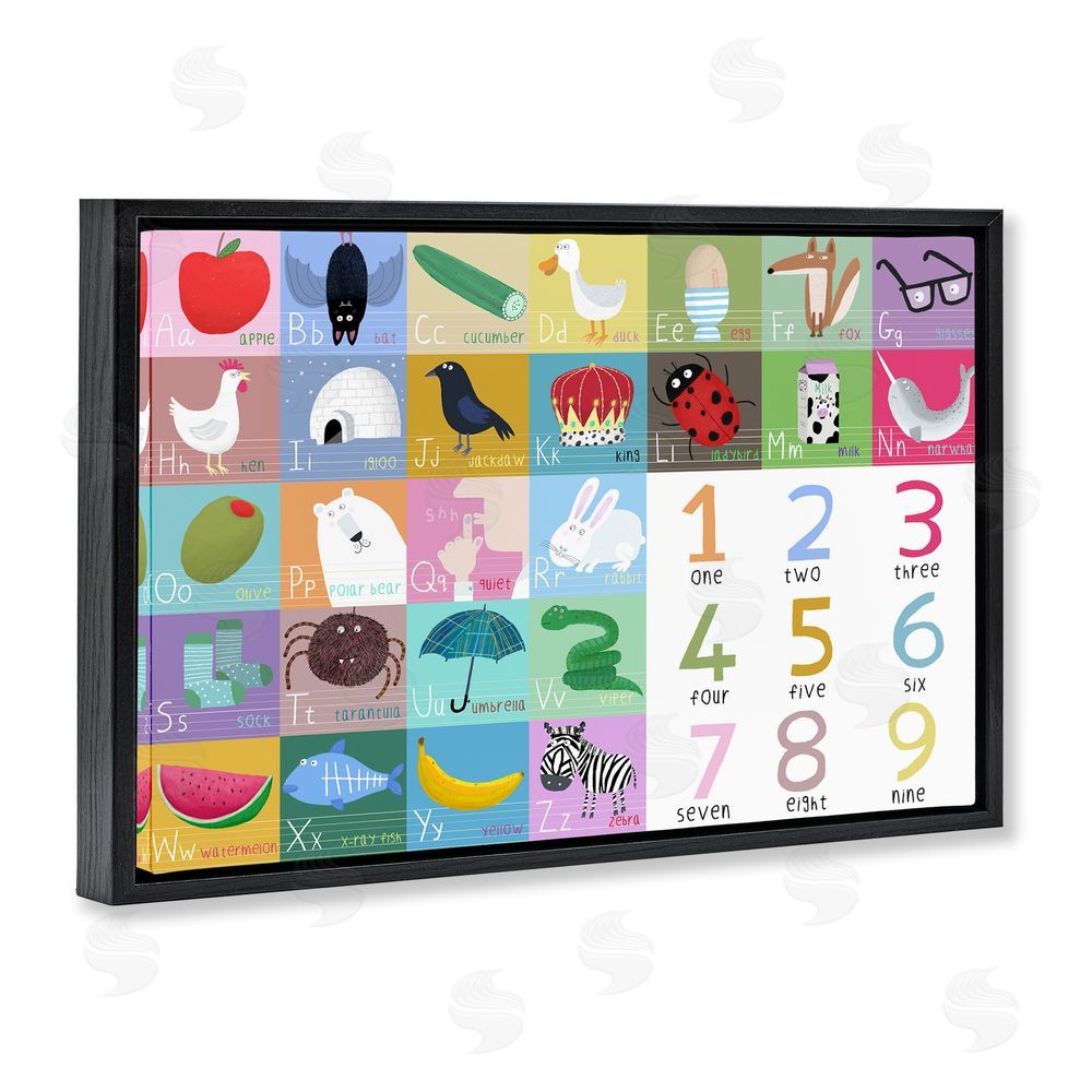Carla Daly Alphabet & Numbers First Words Black Floating Frame Canvas Wall Art Print