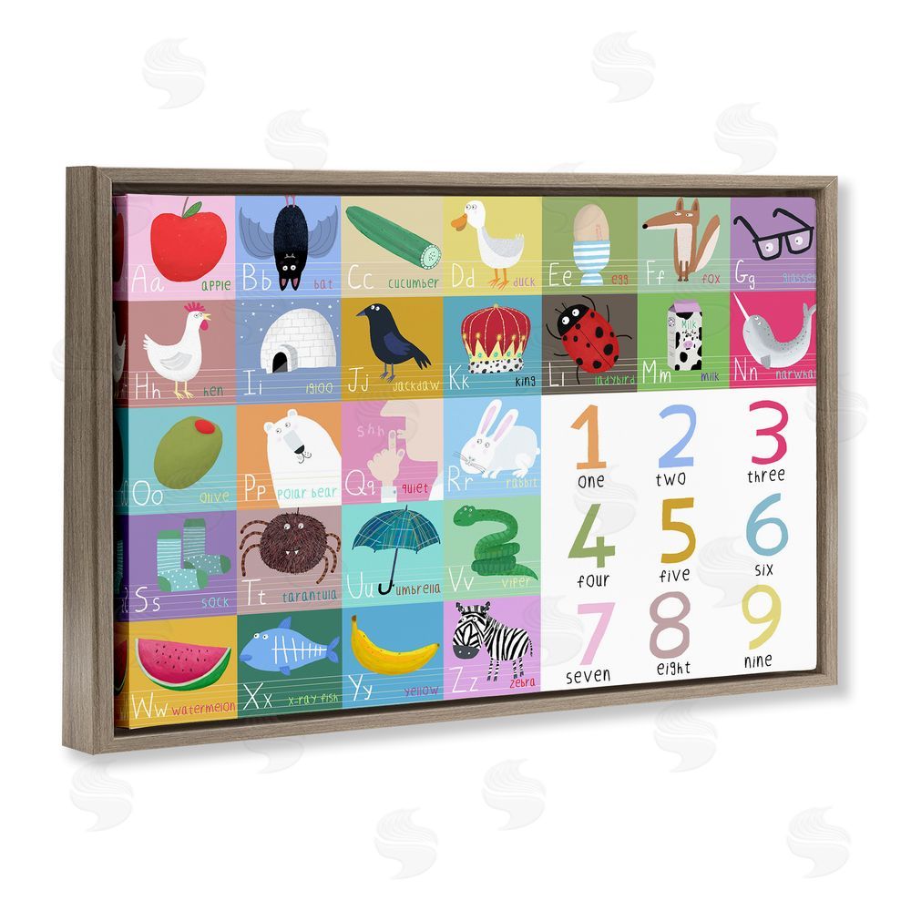 Carla Daly Alphabet & Numbers First Words Brown Floating Frame Canvas Wall Art Print