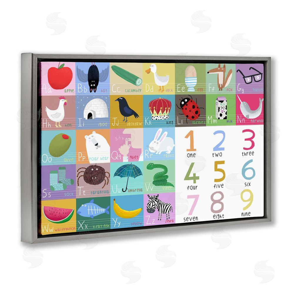 Carla Daly Alphabet & Numbers First Words Gray Floating Frame Canvas Wall Art Print