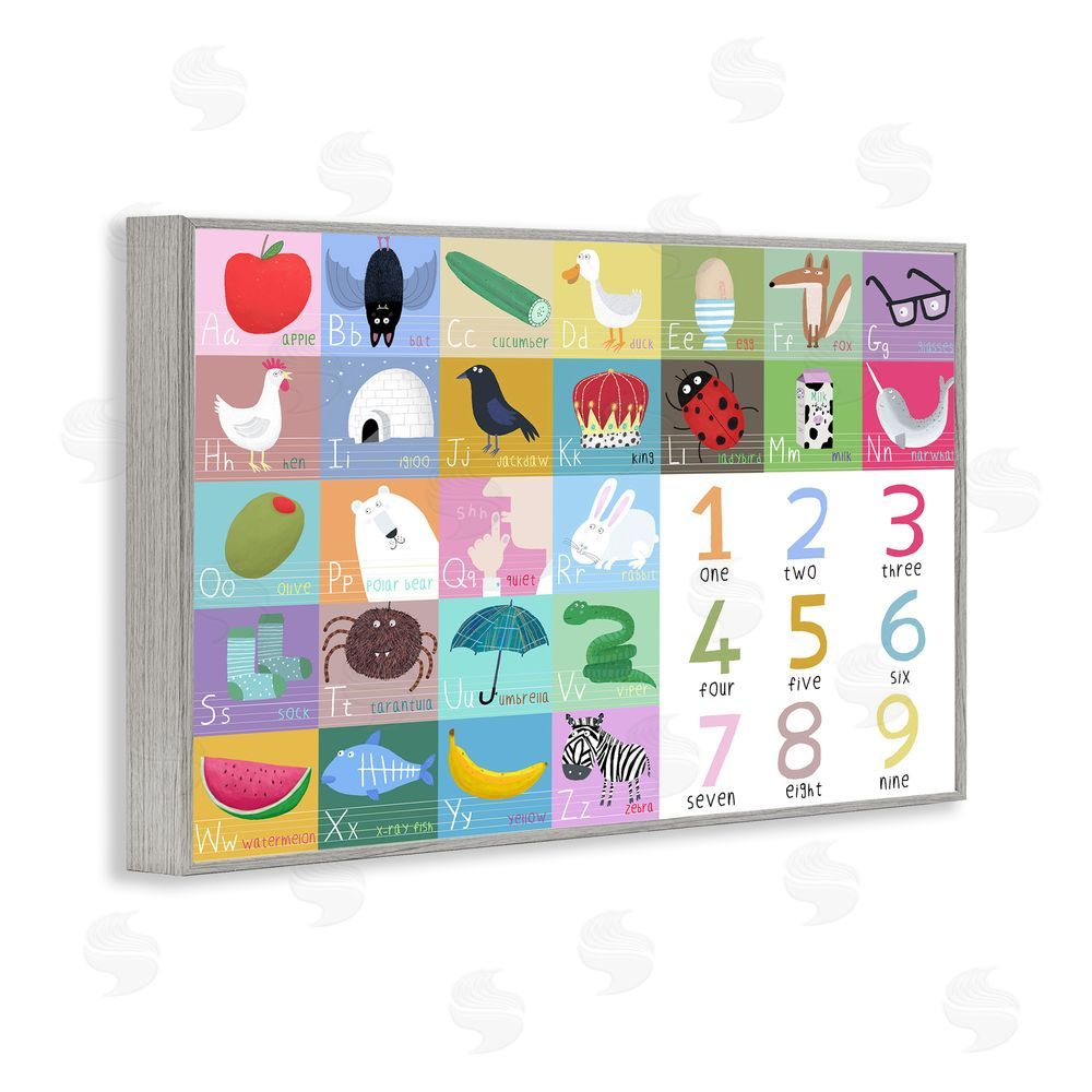 Carla Daly Alphabet & Numbers First Words Gray Framed Giclee Wall Art Print