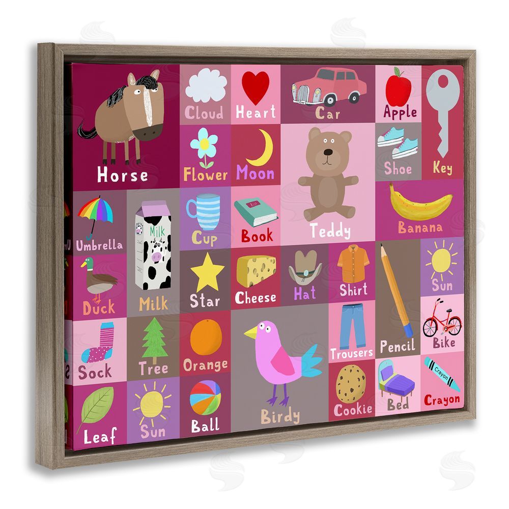 Carla Daly Pink First Words Brown Floating Frame Canvas Wall Art Print
