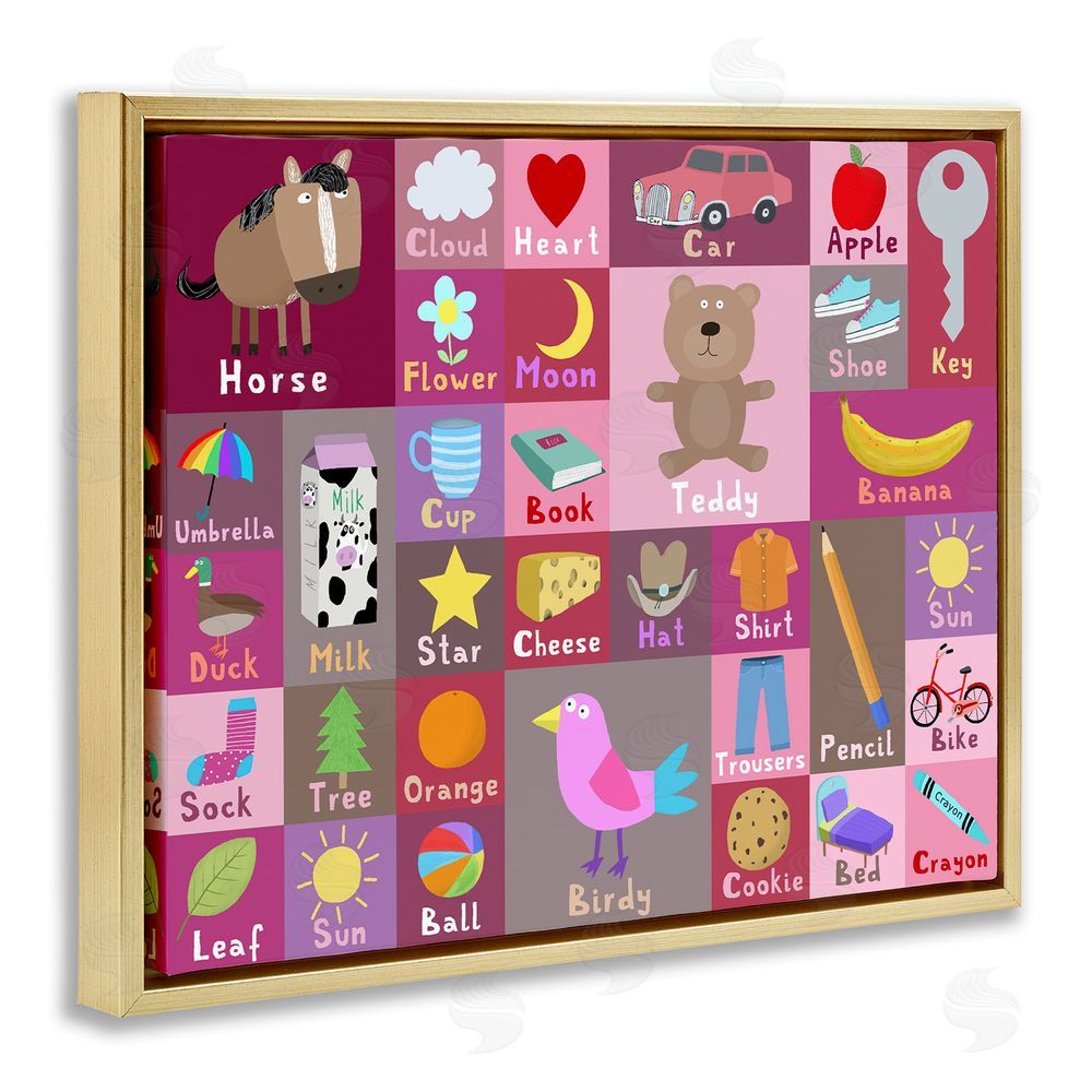 Carla Daly Pink First Words Gold Floating Frame Canvas Wall Art Print