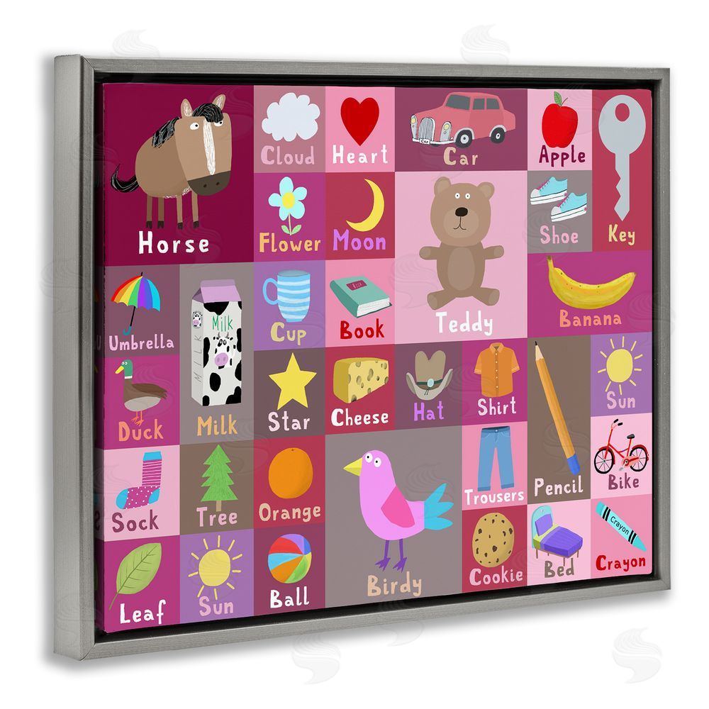 Carla Daly Pink First Words Gray Floating Frame Canvas Wall Art Print