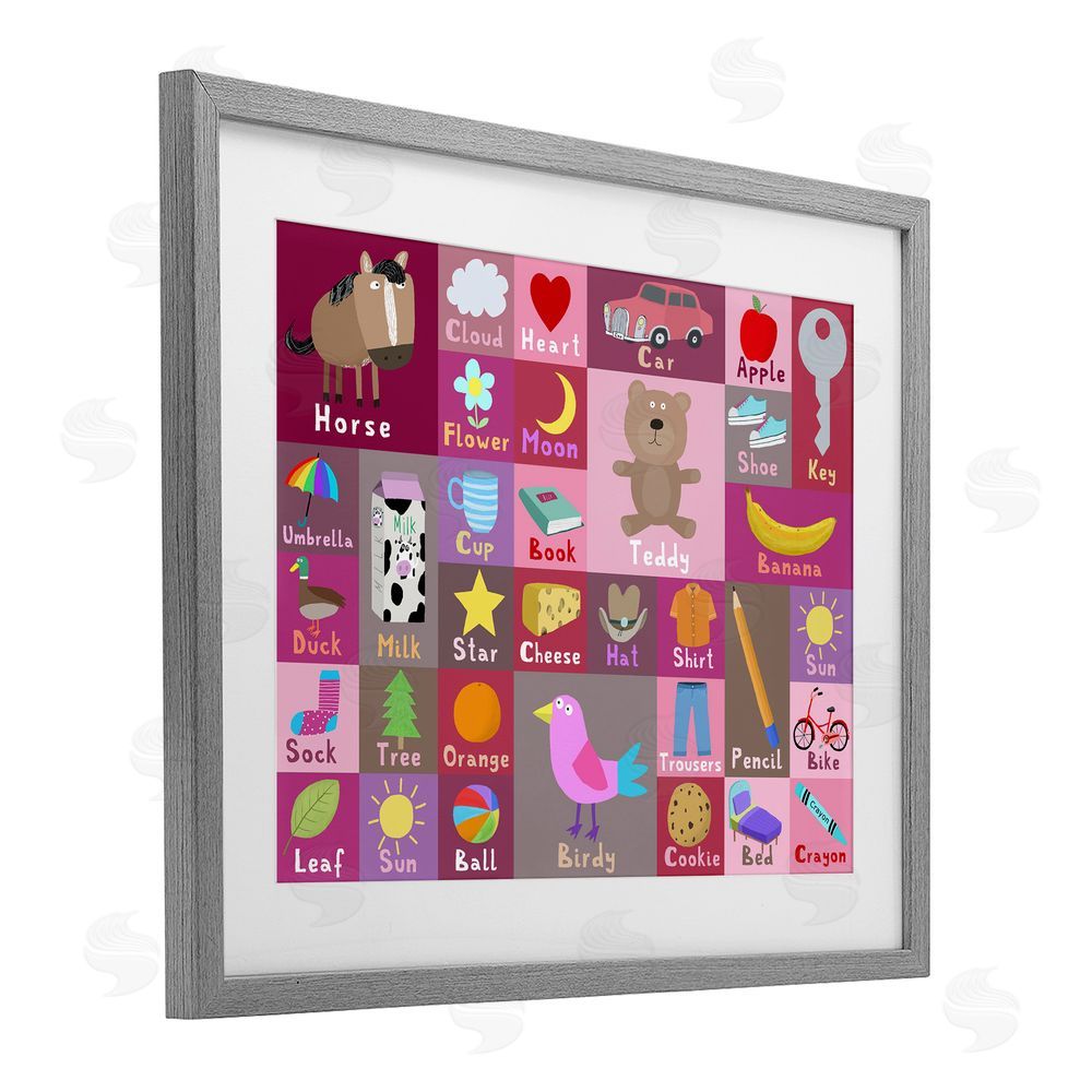 Carla Daly Pink First Words Gray Framed Print Under Glass Wall Art