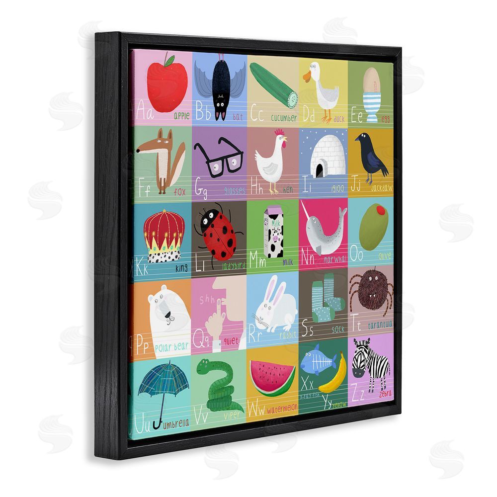 Carla Daly Alphabet Learning First Words Black Floating Frame Canvas Wall Art Print