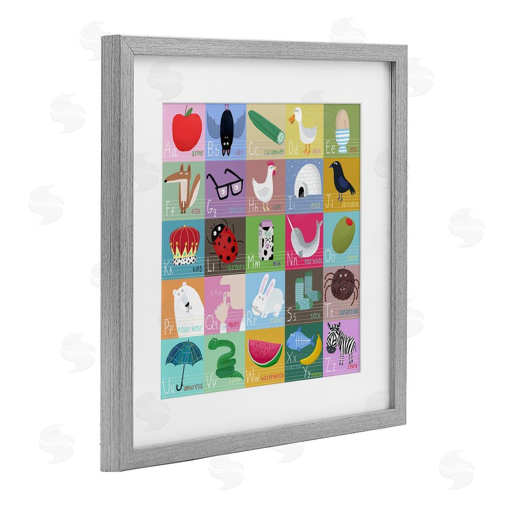 Carla Daly Alphabet Learning First Words Gray Framed Print Under Glass Wall Art