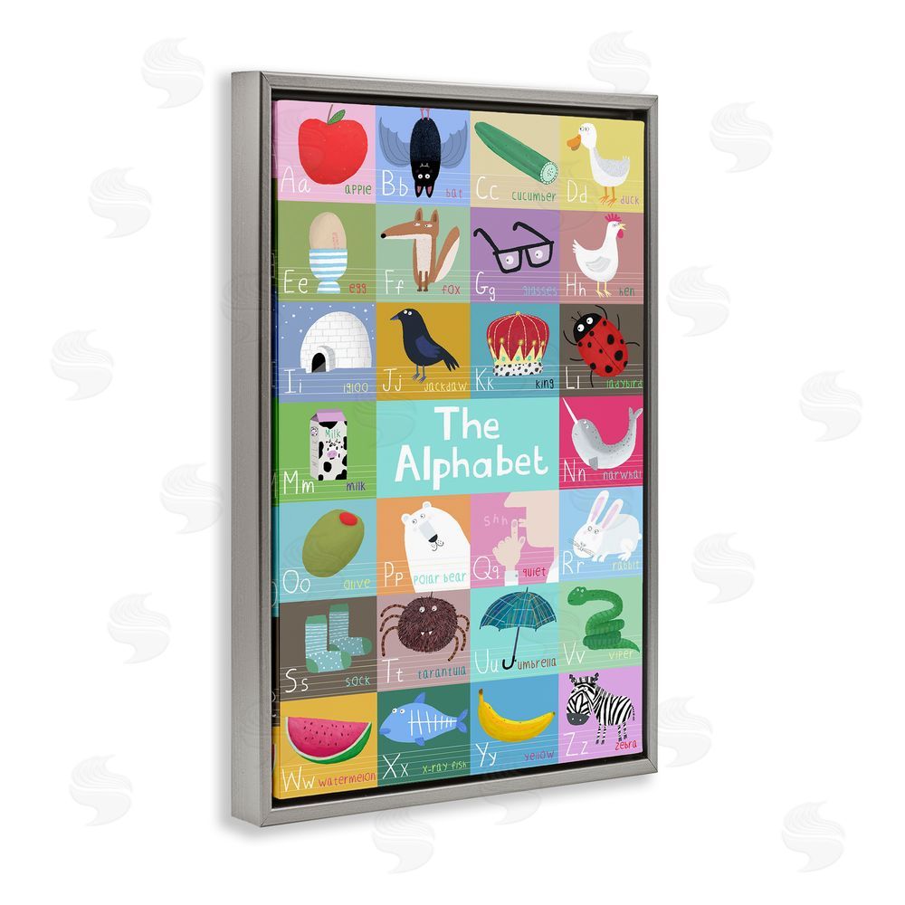 Carla Daly First Words Alphabet Gray Floating Frame Canvas Wall Art Print