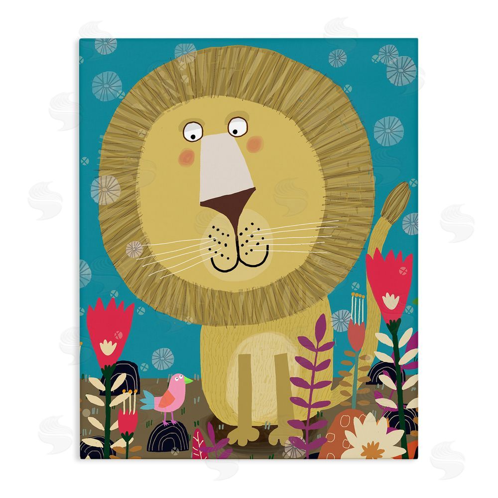 Carla Daly Boho Lion & Flowers Stretched Canvas Wall Art Print