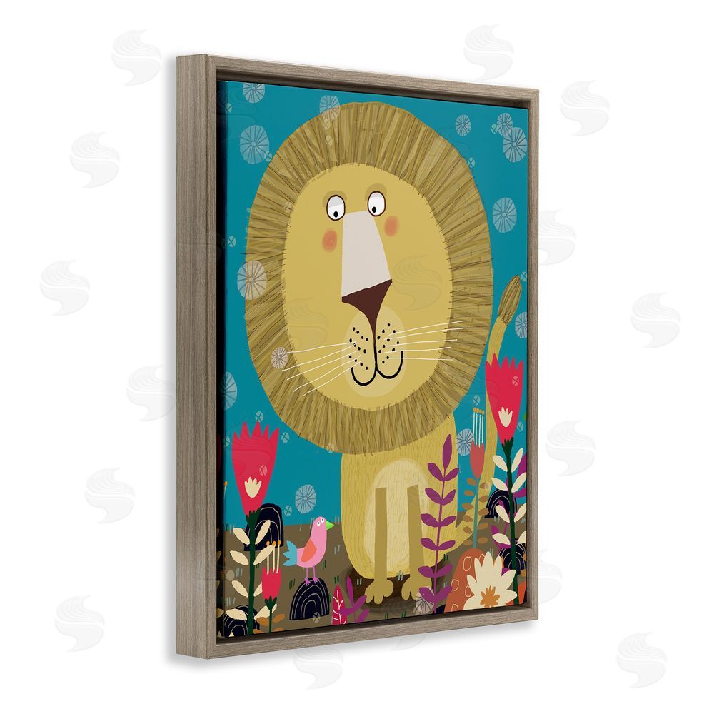 Carla Daly Boho Lion & Flowers Brown Floating Frame Canvas Wall Art Print