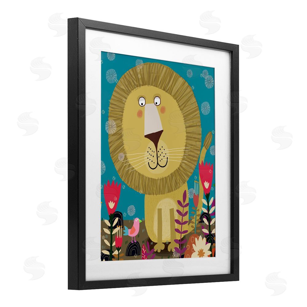 Carla Daly Boho Lion & Flowers Black Framed Print Under Glass Wall Art
