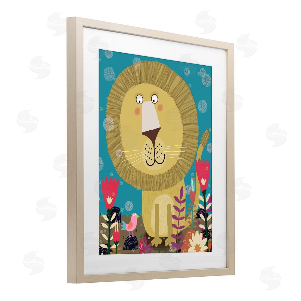Carla Daly Boho Lion & Flowers Brown Framed Print Under Glass Wall Art