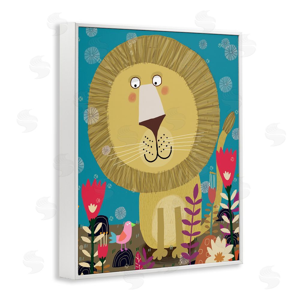 Carla Daly Boho Lion & Flowers White Framed Giclee Wall Art Print
