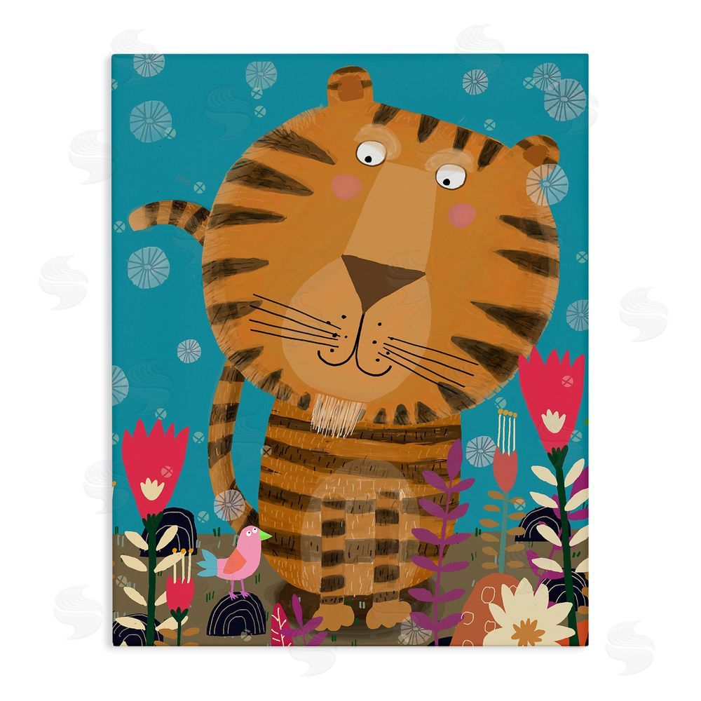 Carla Daly Boho Tiger & Flowers Stretched Canvas Wall Art Print