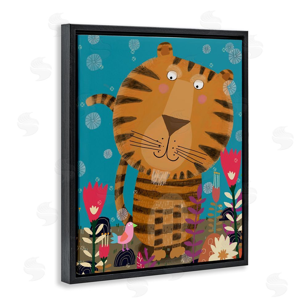 Carla Daly Boho Tiger & Flowers Black Floating Frame Canvas Wall Art Print