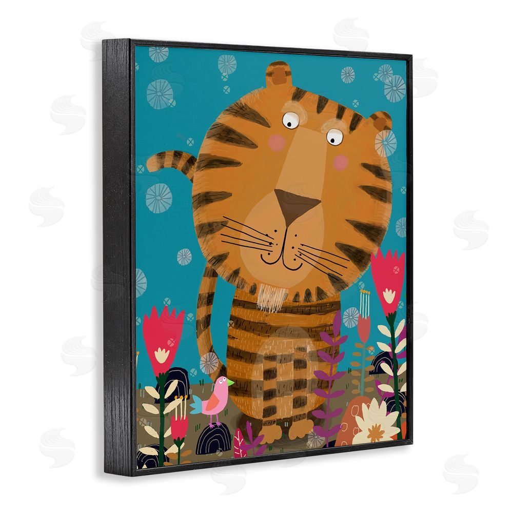 Carla Daly Boho Tiger & Flowers Black Framed Giclee Wall Art Print