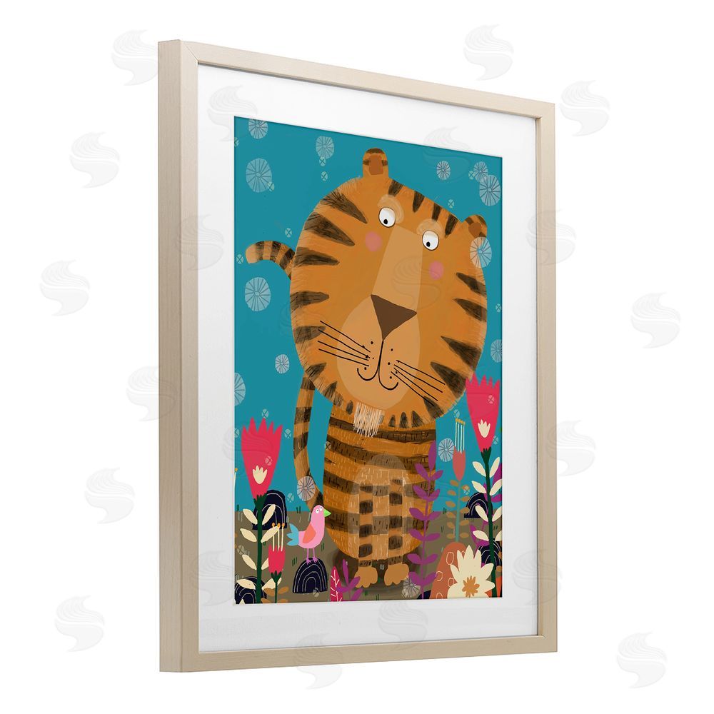 Carla Daly Boho Tiger & Flowers Brown Framed Print Under Glass Wall Art
