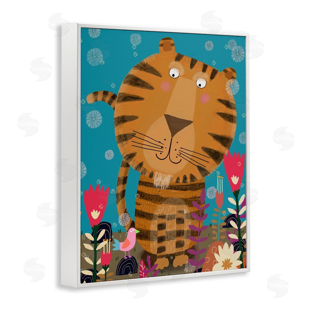 Carla Daly Boho Tiger & Flowers White Framed Giclee Wall Art Print