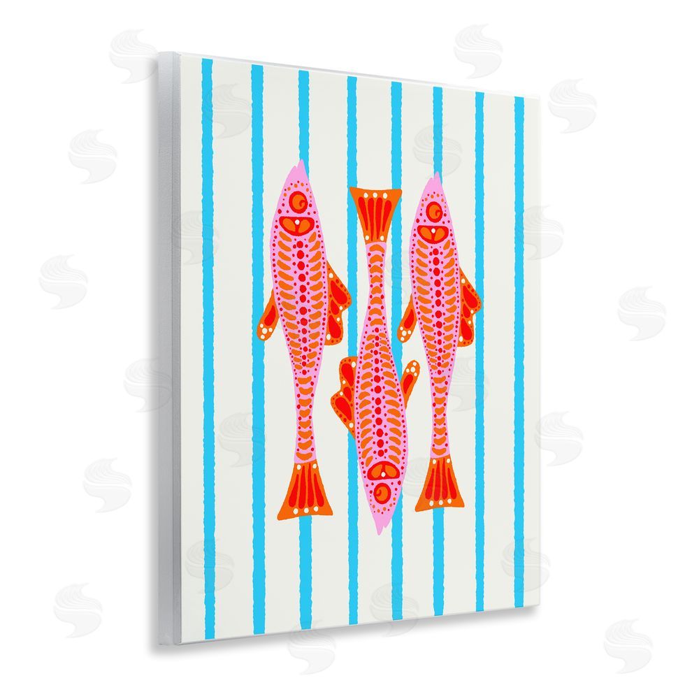 Indira Prieto | IndySign Bright Aquatic Fish on Stripes Wooden Wall Plaque Art Print