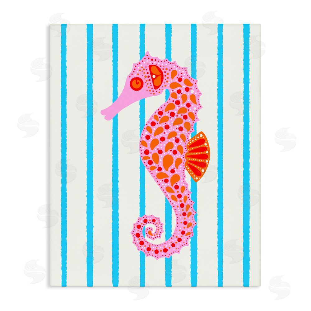 Indira Prieto | IndySign Boho Seahorse on Stripes Stretched Canvas Wall Art Print