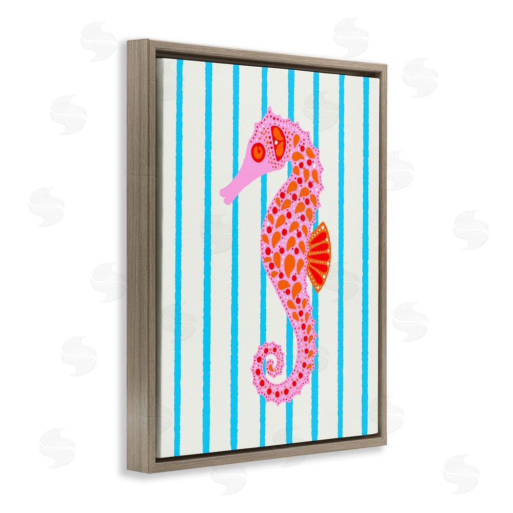 Indira Prieto | IndySign Boho Seahorse on Stripes Brown Floating Frame Canvas Wall Art Print