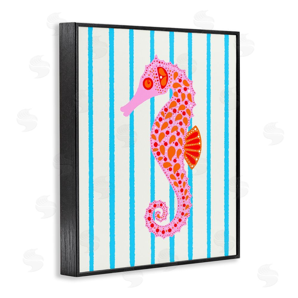 Indira Prieto | IndySign Boho Seahorse on Stripes Black Framed Giclee Wall Art Print