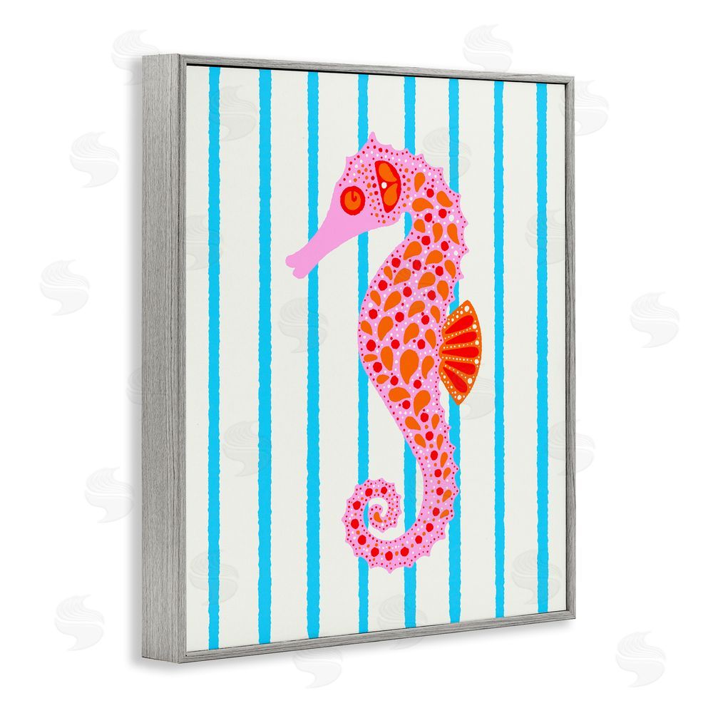 Indira Prieto | IndySign Boho Seahorse on Stripes Gray Framed Giclee Wall Art Print