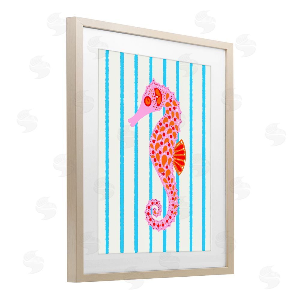 Indira Prieto | IndySign Boho Seahorse on Stripes Brown Framed Print Under Glass Wall Art