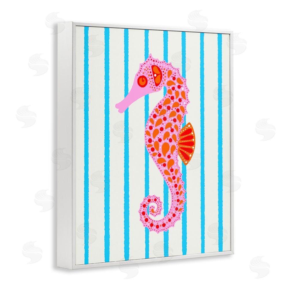 Indira Prieto | IndySign Boho Seahorse on Stripes White Framed Giclee Wall Art Print