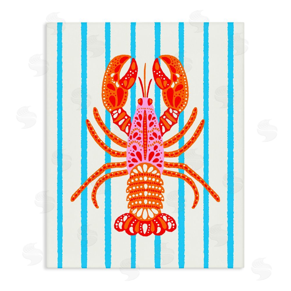 Indira Prieto | IndySign Bright Boho Lobster on Stripes Stretched Canvas Wall Art Print