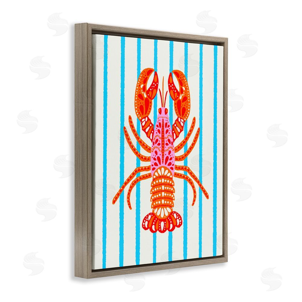 Indira Prieto | IndySign Bright Boho Lobster on Stripes Brown Floating Frame Canvas Wall Art Print