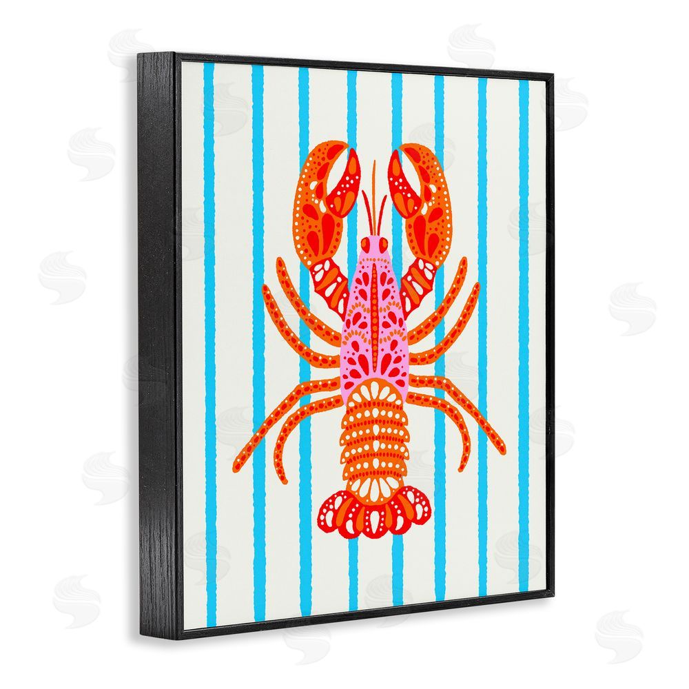 Indira Prieto | IndySign Bright Boho Lobster on Stripes Black Framed Giclee Wall Art Print